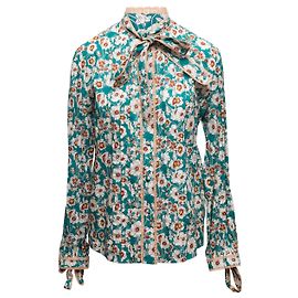 Camicetta con fiocco Pussy Bow a stampa floreale blu e multicolore Gucci Taglia IT 42