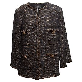 Giacca in tweed di misto lana Chanel nero e oro Taglia FR 42