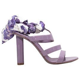 Sandalias de cordones en charol y seda moradas y blancas Salvatore Ferragamo Talla 37.5