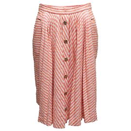 Gonna in tweed a righe corallo e bianco Chanel Taglia FR 38