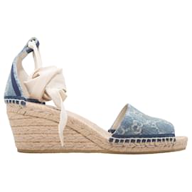 Gucci GG Espadrille Keilabsatz Sandalen in Medium Wash & Cream Denim Größe 38.5