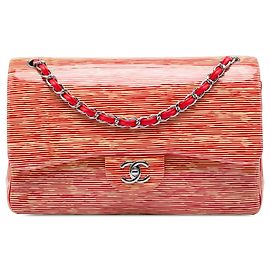 Borsa a Spalla Chanel Jumbo Classic Patent Striped Double Flap Arancione