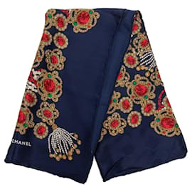 Sciarpa in seta Chanel Blue Gripoix Print Scarves