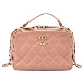 Kleiner Chanel Vanity Case aus gestepptem Kalbsleder Small CC Rosa mit Tragegriff und Kettenriemen