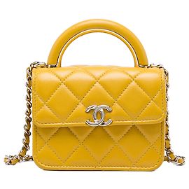 Borsa Chanel Mini Lambskin Paris Le19M Charming Top Handle Flap Satchel Gialla