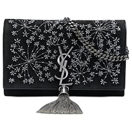 Borsa a tracolla Saint Laurent Kate Tassel Wallet on Chain in scamosciato con perline monogramma nero