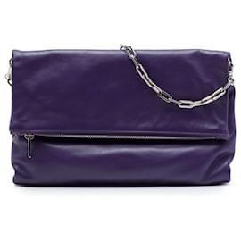 Borsa a tracolla con patta in pelle di vitello morbida viola Prada