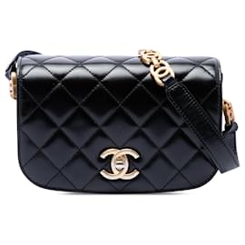 Borsa a tracolla Chanel Mini My Sweet CC in pelle di vitello lucida nera