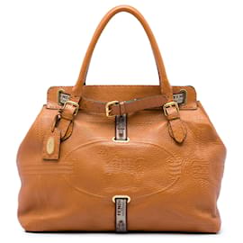 Tote Fendi Large Leather Selleria Villa Borghese marrone