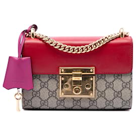 Borsa a tracolla Gucci Small GG Supreme con lucchetto beige