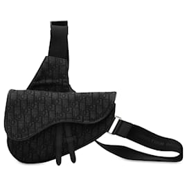 Borsa a tracolla Saddle in tela Dior Oblique nera