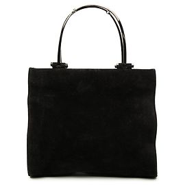 Borsa Gucci in scamosciato nero con manico in metallo
