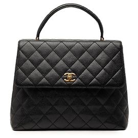Borsa Chanel CC Quilted Caviar Kelly Top Handle Nera