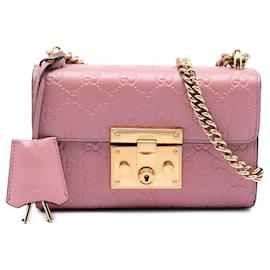 Borsa a tracolla Gucci Small Guccissima Padlock rosa