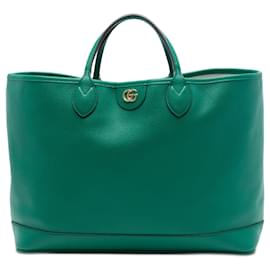 Borsa Tote Ophidia in pelle di vitello verde di medie dimensioni Gucci