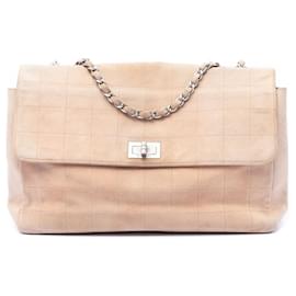 Borsa a tracolla Chanel Choco Bar in scamosciato marrone con chiusura Mademoiselle