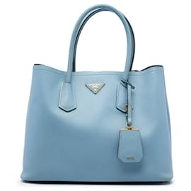 Borsa Double Satchel Saffiano Large blu Prada
