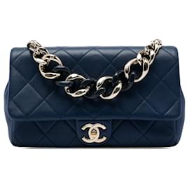 Borsa Chanel Small Lambskin Elegant Chain Single Flap blu
