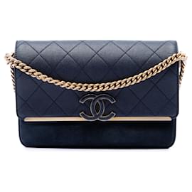 Borsa a tracolla Lady Coco Flap in Caviar e Scamosciato con cuciture CC Chanel blu