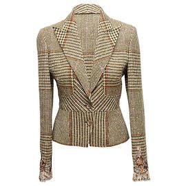 Valentino Garavani Beiger und mehrfarbiger Valentino verzierter Glen Plaid Blazer Größe US 8