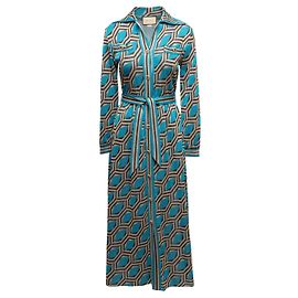 Vestido Maxi de Malha com Padrão Geométrico Metálico Azul-petróleo e Multicor Gucci Tamanho US S