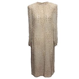 Victoria Beckham Vintage Cream Victoria Royal Ltd Abendkleid mit Kunstperlen und Perlenbesatz Größe US 10