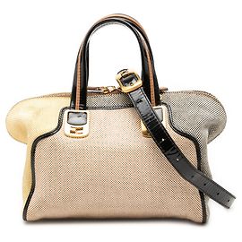 Fendi Mini Canvas Colorblock Chameleon Satchel Beige