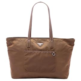 Tote Prada Tessuto con tasca marrone