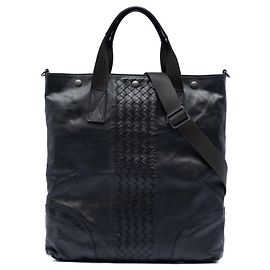 Borsa Tote Convertible e Satchel in Nappa Nero con Profilo Intrecciato Bottega Veneta
