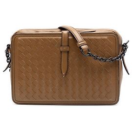 Borsa a tracolla con patta Bottega Veneta in nappa Intrecciato marrone