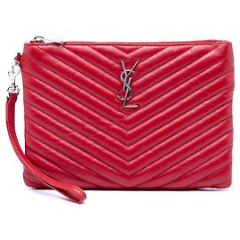 Pochette/Clutch Saint Laurent Chevron Leather Monogram Zip A5 Wristlet Rosso