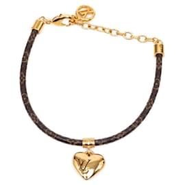 Bracciale charm Blooming Heart in monogram marrone e placcato oro Louis Vuitton