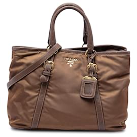 Borsa satchel Prada Vitello Daino con bordi in Tessuto marrone