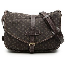 Borsa a tracolla Louis Vuitton Monogram Mini Lin Saumur 30 marrone