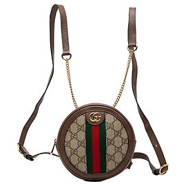 Zainetto rotondo Gucci Mini GG Supreme Web Ophidia beige