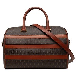 Bolso Boston y bolso bandolera a rayas de lona revestida y cuero marrón Saint Laurent Le Monogramme