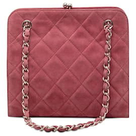 Borsa Chanel CC in scamosciato trapuntato rosa con chiusura kiss lock
