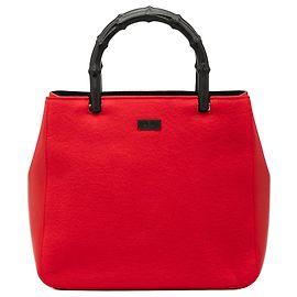 Borsa Bamboo con manico superiore in lana e pelle di vitello rossa Gucci