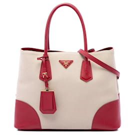 Doppia borsa Prada Large Saffiano Trimmed Canapa Beige