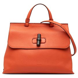 Borsa satchel quotidiana in pelle Bamboo di medie dimensioni arancione Gucci