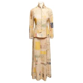 Autre Marque Completo gonna maxi in jacquard patchwork Catherine Buckley vintage crema e multicolore Taglia US 12