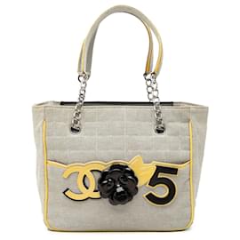 Tote Chanel CC Camellia No. 5 Choco Bar Canvas Grigio