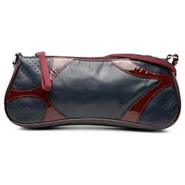 Borsa a tracolla Prada Blue in Vitello Drive con profili in vernice