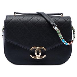 Borsa Chanel Paris Cuba Medium Quilted Caviar Thread Around Flap nera