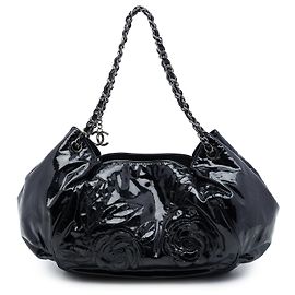 Tote Chanel Accordion Camellia in vernice nero