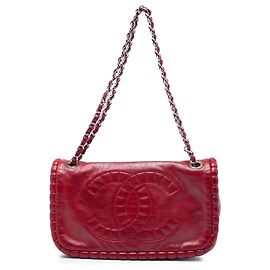 Borsa a tracolla Chanel Paris Shanghai in pelle di vitello rossa On The Bund