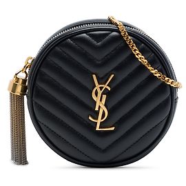 Borsa a cintura rotonda Baby Chevron in pelle di vitello nera Saint Laurent