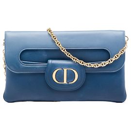 DiorDouble Chain Tasche aus blauem Kalbsleder, Größe Medium