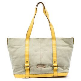 Tote in tela con bordi in pelle beige Burberry