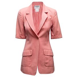 Vintage Rosa Chanel Boutique Kurzarm Longline Blazer Größe FR 38